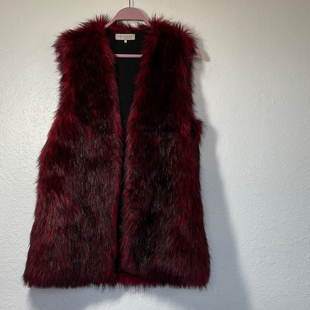 Wayf. :Faux Fur :  Vest in Rich Burgundy